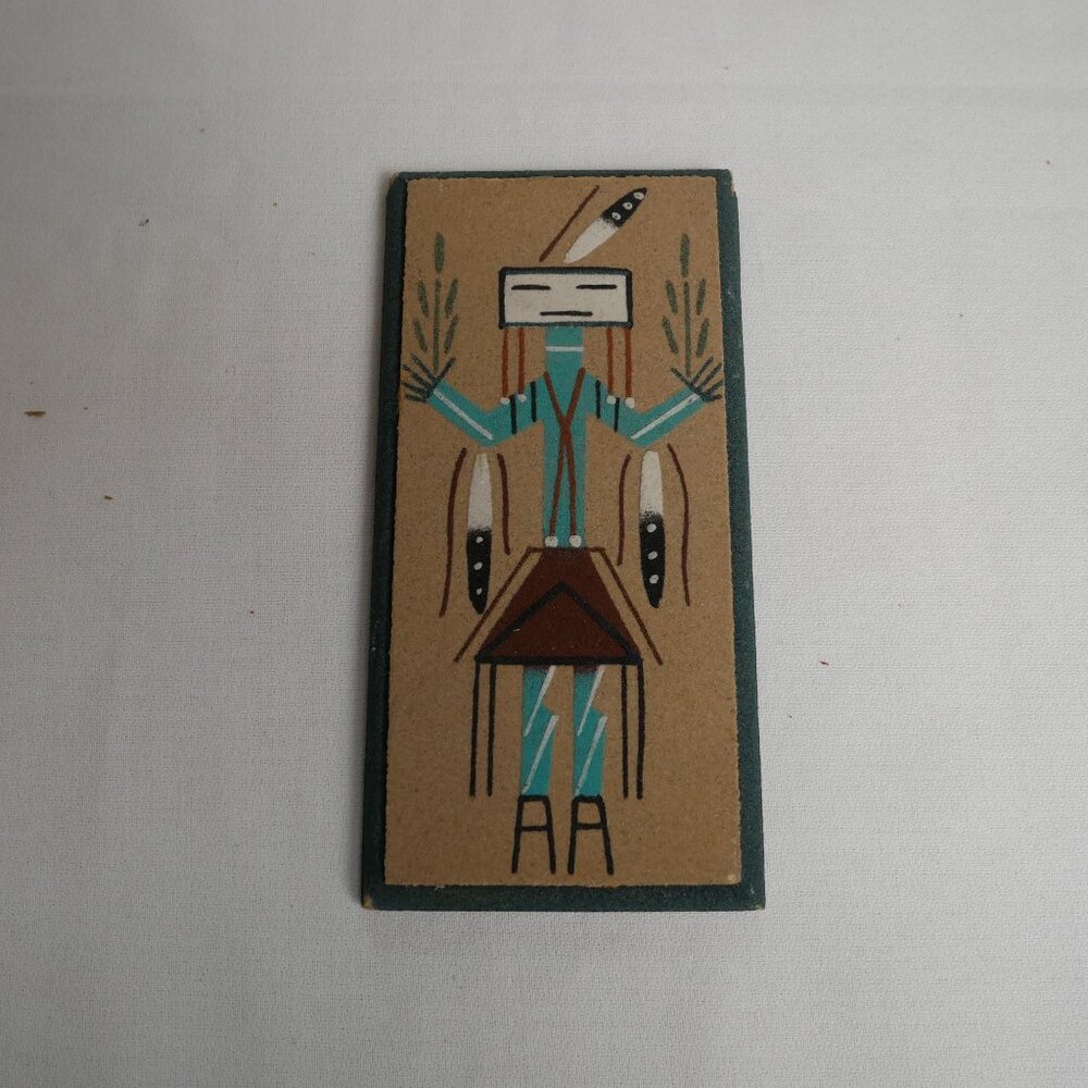 Navajo Sand Painting Yei Female Native American 8”x4” Signed By The Artist